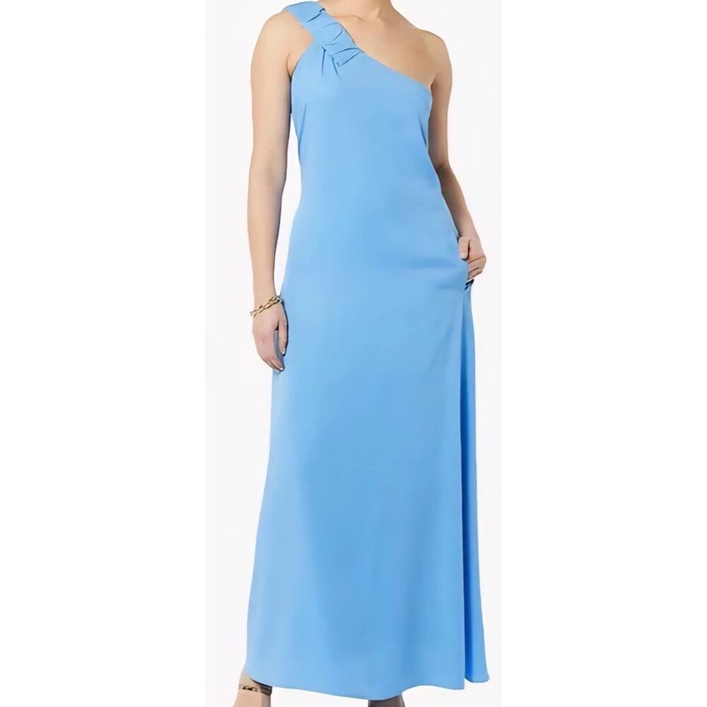 Terea By Andrea Pitter Women’s Blue Sylvie Pockets One Shoulder Zip Maxi Small